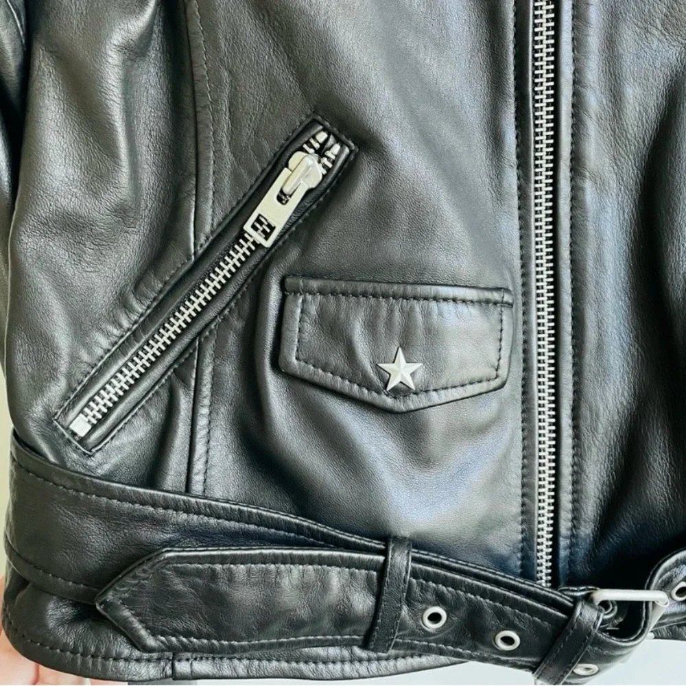 AllSaints Star Studded Raven Leather Biker Jacket Black US 6 Limited Edition - Picture 6 of 15